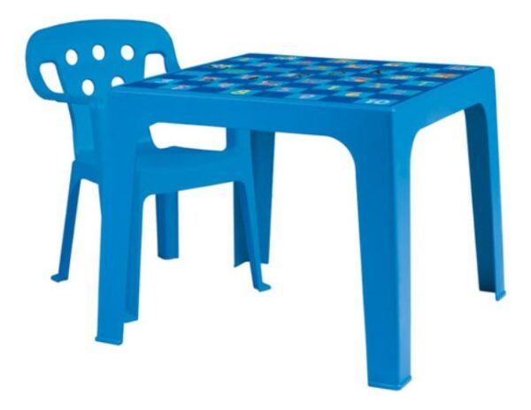 Combo Mesa Y Silla Plástica Abecedario Kids Azul Mor